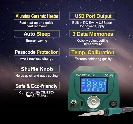 LCD išmani litavimo stotelė 60W, Pro'sKit SS-256B 4711552159639