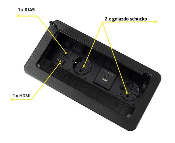 Розетка мебельная INBOX, 2 x Schuko, 1x USB, 1x USB-C, HDMI, RJ45 3м черная INBOX-CZ-DE-3,0-02 5908293405784