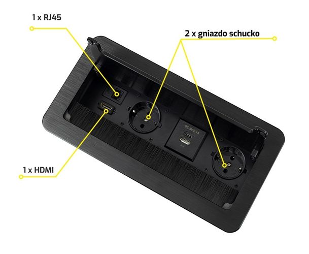 INBOX mööbli pistikupesa, 2 x Schuko, 1x USB, 1x USB-C, HDMI, RJ45 3m must INBOX-CZ-DE-3,0-02