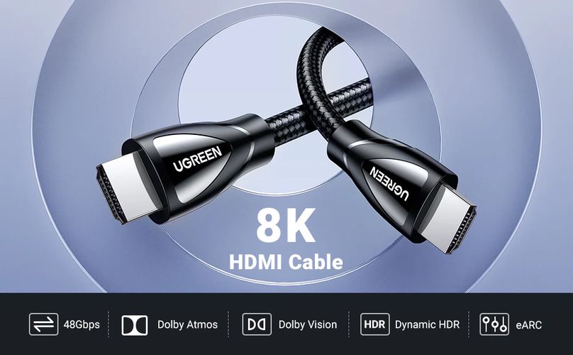 Kabelis HDMI-HDMI kištukai 0.5m (HDMI 2.1 8K@60Hz 48Gbps) juodas su nailoniniu šarvu HD140 UGREEN UGREEN/40300 6957303843008