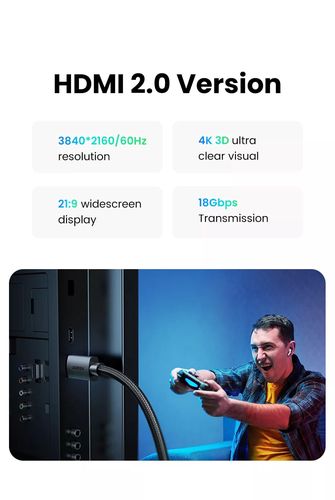 Кабель HDMI-HDMI 1м (HDMI 2.0 4K@60Hz) черный с сеткой HD119 UGREEN UGREEN/30999 6957303839995