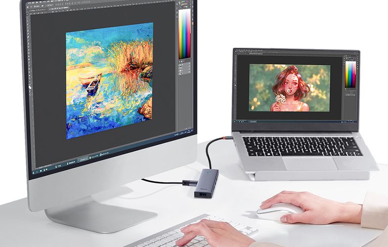 Jungčių stotelė / adapteris USB C kištukas - 3 rūšių jungtys (HDMI + 4xUSB3.0 + USB-C PD krovimui) UltraJoy BASEUS B00052807813-01