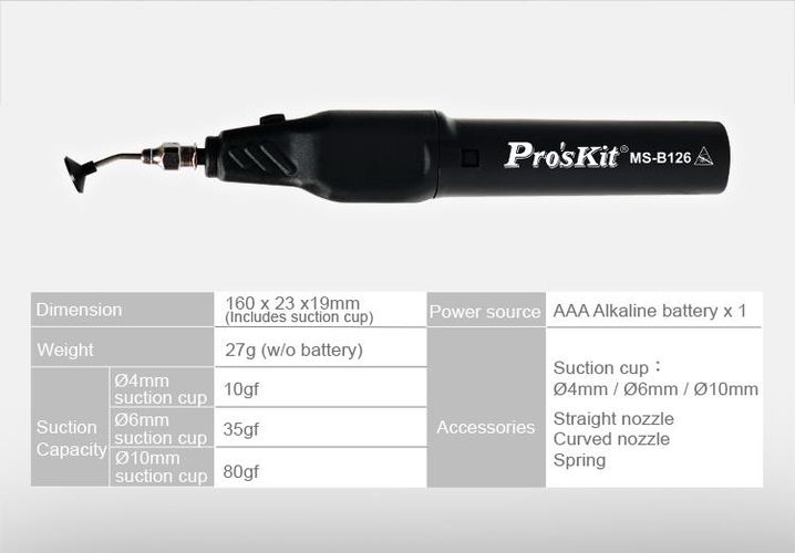 Elektrinins vakuuminis pritraukėjas SMD komponentams, Pro'sKit MS-B126 4711552163315