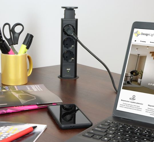 Ilgiklis montuojamas balde LIFT BOX, 3x Schuko, 1x USB A, 1x USB C, su 1.5m ilgio laidu, juodas LIFTBOX-CZ-3DE-UAC-0 5908293405746