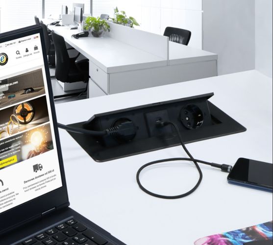 Ilgiklis montuojamas balde KOMBI BOX, 2x Schuko, 1x USB, 1x USB-C, su pilku rėmeliu, 3m laidas KOMB-AL-2DE-UAC-3.0W