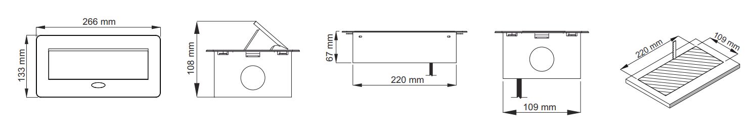 Ilgiklis montuojamas balde KOMBI BOX, 2x Schuko, 1x USB, 1x USB-C, su pilku rėmeliu, 3m laidas KOMB-AL-2DE-UAC-3.0W