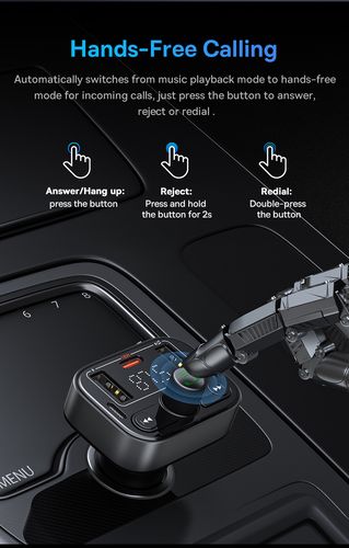 Automobilinis FM moduliatorius, įkroviklis su Bluetooth 5.3 2xUSB + USB-C, juodas C10762200113-00 6932172643355