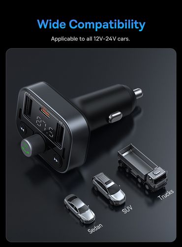 Automobilinis FM moduliatorius, įkroviklis su Bluetooth 5.3 2xUSB + USB-C, juodas C10762200113-00 6932172643355