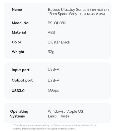 Šakotuvas USB-A 4 prievadų (USB 3.0) 50cm, juodas B0005280B111-02 6932172636487