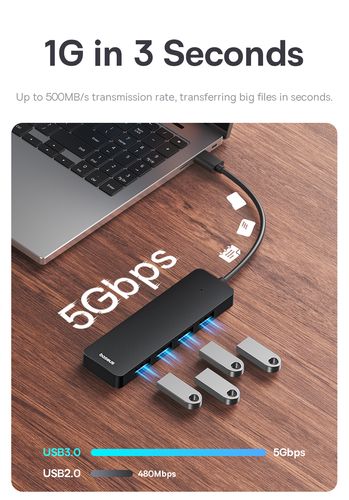 Hub USB-A to USB 3.0 4-Ports 50cm, Black B0005280B111-02 6932172636487