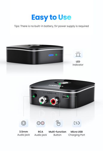 Bluetooth 5.1 aptX Audio Receiver with 3.5mm (AUX), 2xRCA Ports UGREEN/40759 6957303847594