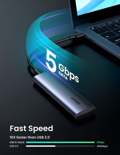 Išorinis korpusas SSD M.2 NGFF SATA 3.0 5Gbps (USB-C lizdas), pilkas UGREEN/10903