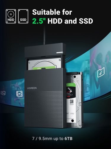 Hard Drive Enclosure 2.5" HDD/SSD SATA 3.0 5Gbps with USB-A Cable 0.5m, Black UGREEN/30719 6957303837199