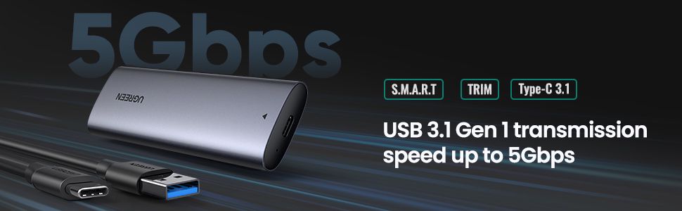 Išorinis korpusas SSD M.2 NGFF SATA 3.0 5Gbps (USB-C lizdas), pilkas UGREEN/10903 6957303819034