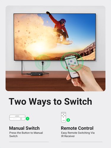 HDMI perjungėjas 4K@30Hz su valdymo pultu (3 įėjimai -> 1 išėjimai) UGREEN/80125