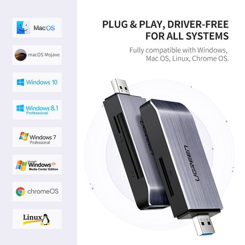Atminties kortelių microSD, SD, CF, MS skaitytuvas USB 3.0 UGREEN/50541 6957303855414