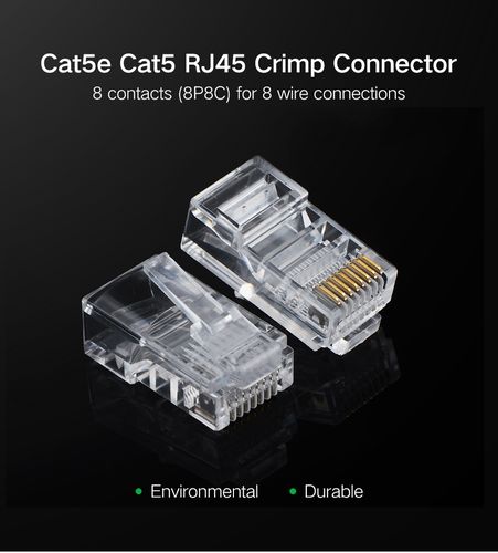 Сетевой модульный разъем RJ45 (8P8C) CAT5/5e UTP для одножильного или многожильного кабеля (100 шт.) UGREEN/50246 6957303852468