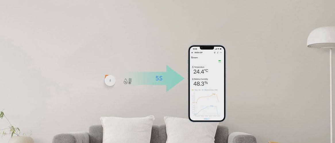 Išmanusis belaidis ZigBee patalpos temperatūros ir drėgmės jutiklis SNZB-02P, -10°C - +60°C, CR2477, SONOFF SONOFF-SNZB-02P 6920075740622