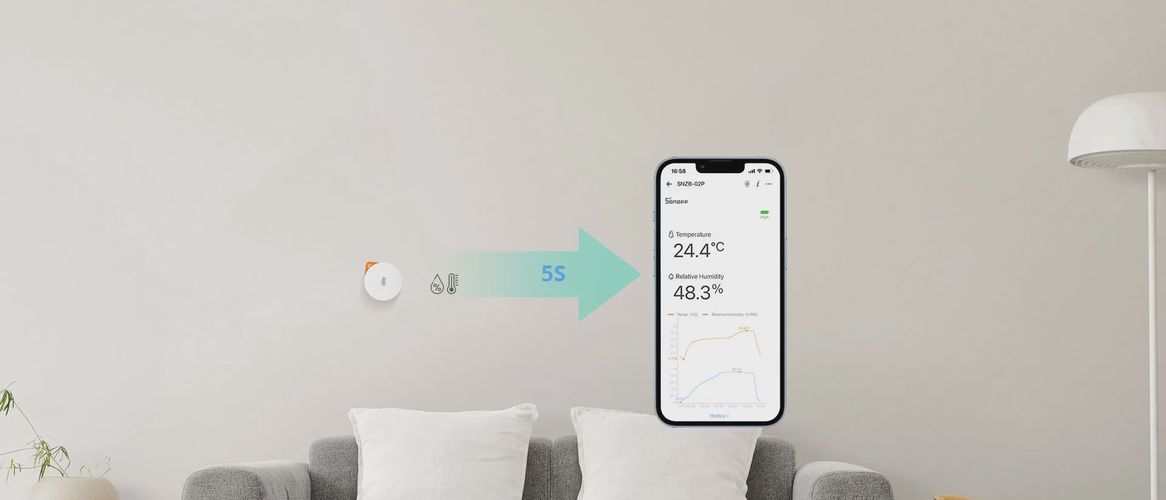 Умный беспроводной комнатный датчик температуры и влажности SNZB-02P, Zigbee 3.0, -10°C - +60°C, CR2477, SONOFF SONOFF-SNZB-02P 6920075740622