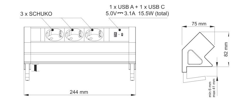 Розетка мебельная DESKBOX, 4xDE, 1x USB, 1x USB-C 1,8 м Design Light DESKBOX-SD-3DE-UAC-0 5908293405647