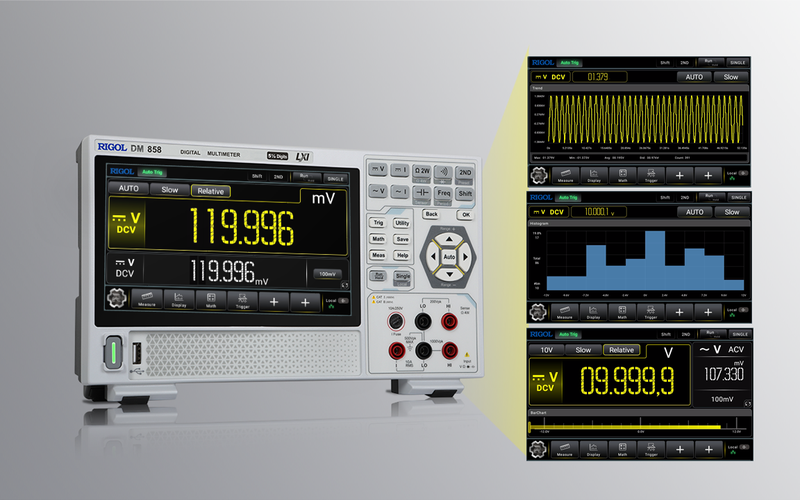 DM858E цифровой настольный мультиметр5,5 разрядный DMM с 7-дюймовым сенсорным дисплеем, 20000 град/с, 0,06% DCV, 100 мкА-3 А, 1 нФ-1 мФ, RIGOL DM858E