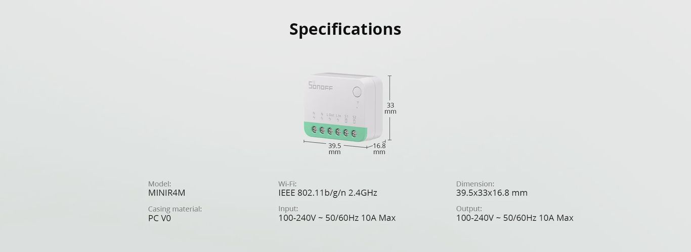 Smart WiFi switch MiniR4M, 1 channel, 230V 10A, Matter Device, SONOFF SONOFF-MINIR4M 6920075740516