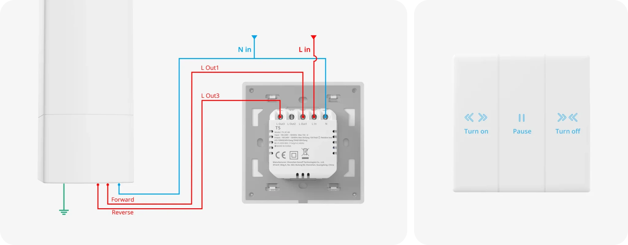 Išmanusis Wi-Fi liečiamas sieninis jungiklis T5-3C-86, 100-240V AC, 3x5A, 450W, SONOFF SONOFF-T5-3C-86 6920075740257