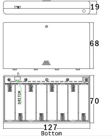 Hoidja;AA,R6;patarei nr:8;kaablid;must;150mm;lülitiga;patareide hoidja;patareide hoidja:8;kaablid;must;150mm;lülitiga SBH-381-AS