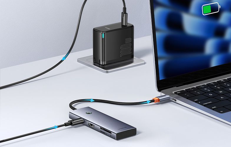 Jungčių stotelė / adapteris USB C kištukas - 4 rūšių jungtys (HDMI4K@60Hz*1+USB3.0*3+PD*1+SD/TF*1) UltraJoy BASEUS B00052803811-00 6932172646486
