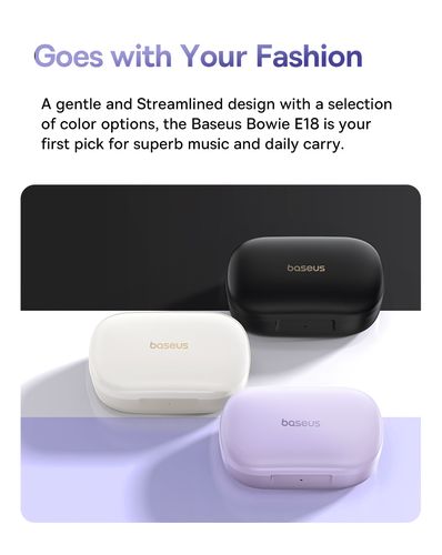 Belaidės Bluetooth 5.3 ausinės Bowie E18 su įkrovimo dėklu, juodos A00023800123-00 6932172657253
