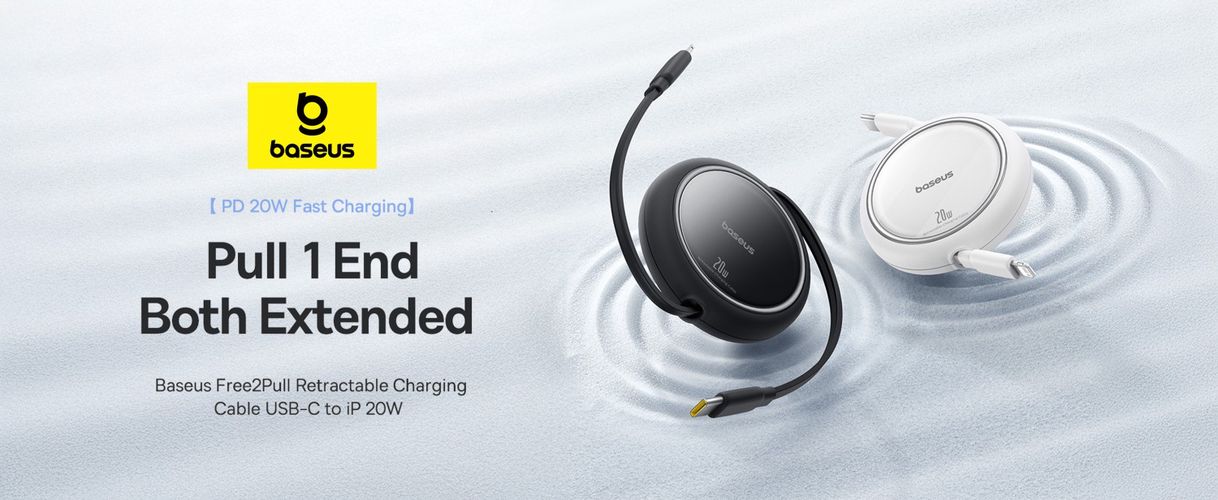 Kabelis USB C - IP Lightning 20W 1m suvyniojamas juodas Free2Pull BASEUS P10364501111-00 6932172661359