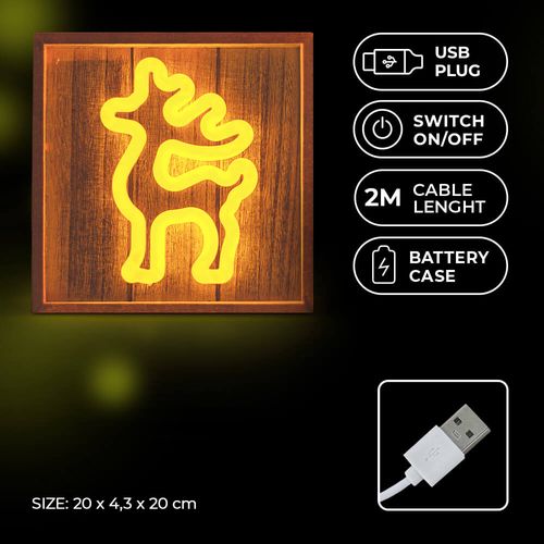 Neon Wood Frame LED DEER warm white, 5V USB / 3xAA, FLNW01 Forever Light RTV100425 5900495268518