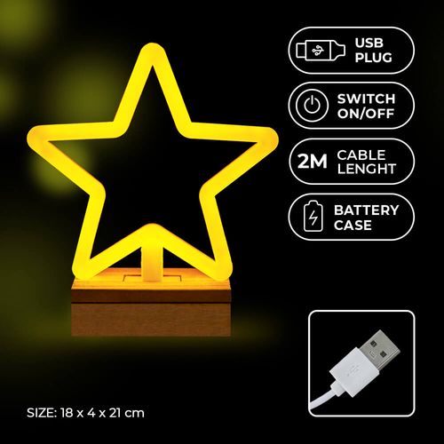 Неоновая деревянная подставка LED STAR теплый белый, 5V USB / 3xAA, FLNW04 Forever Light RTV100428 5900495268624