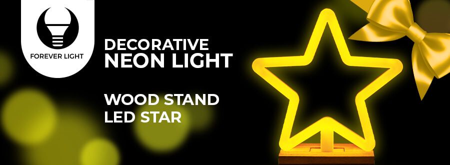 Neon Wood Stand LED STAR warm white, 5V USB / 3xAA, FLNW04 Forever Light RTV100428 5900495268624