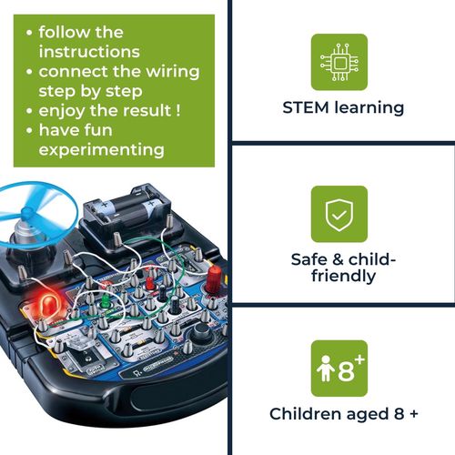 Edukacinis elektronikos rinkinys su 19 eksperimentų (EN kalba) LED, fan & sound Velleman KNS110 5410329759537