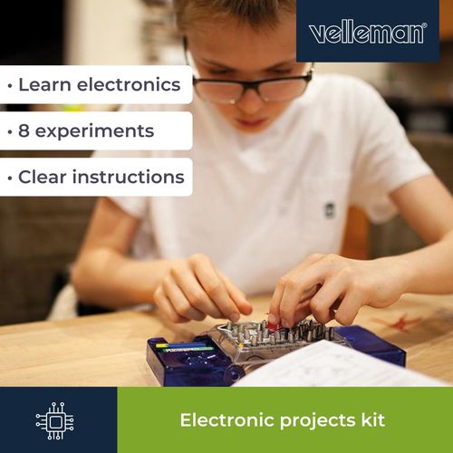 Edukacinis elektronikos rinkinys su 8 eksperimentai (EN kalba) LED & music Velleman KNS100 5410329759520