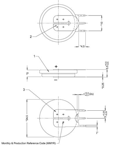 Baterija CR2450SLF3 3V lituojama  3 pin; Ø24.7x5mm; 560mAh VARTA BAT-CR2450SLF3