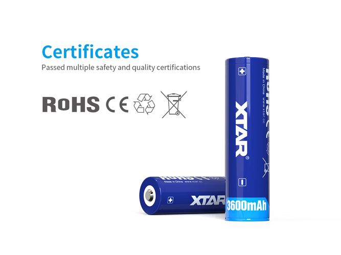Akumuliatorius 18650 3.6V 3600mAh Li-Ion su integruotu krovimo valdikliu PCM XTAR 18650/3600/PCB 6952918300786