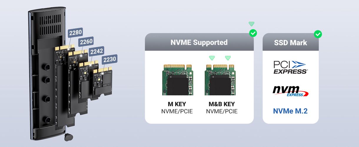 Корпус для жесткого диска SSD M.2 NVMe 10 Гбит/с (вход USB-C 3.1 Gen2), серый UGREEN/10902 6957303819027