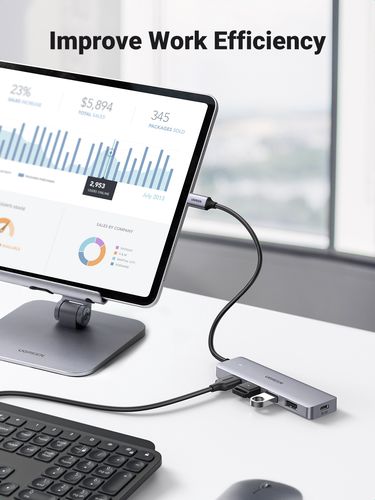 Hub USB-C 4-Port (USB 3.0) 15cm with USB-C Power Port, Gray UGREEN/70336 6957303873364