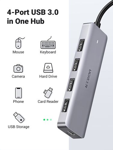 Hub USB-C 4-Port (USB 3.0) 15cm with USB-C Power Port, Gray UGREEN/70336 6957303873364