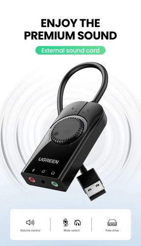 External Sound Card Adapter USB 2.0 with Volume Control & Mute Function, Black UGREEN/40964 6957303849642