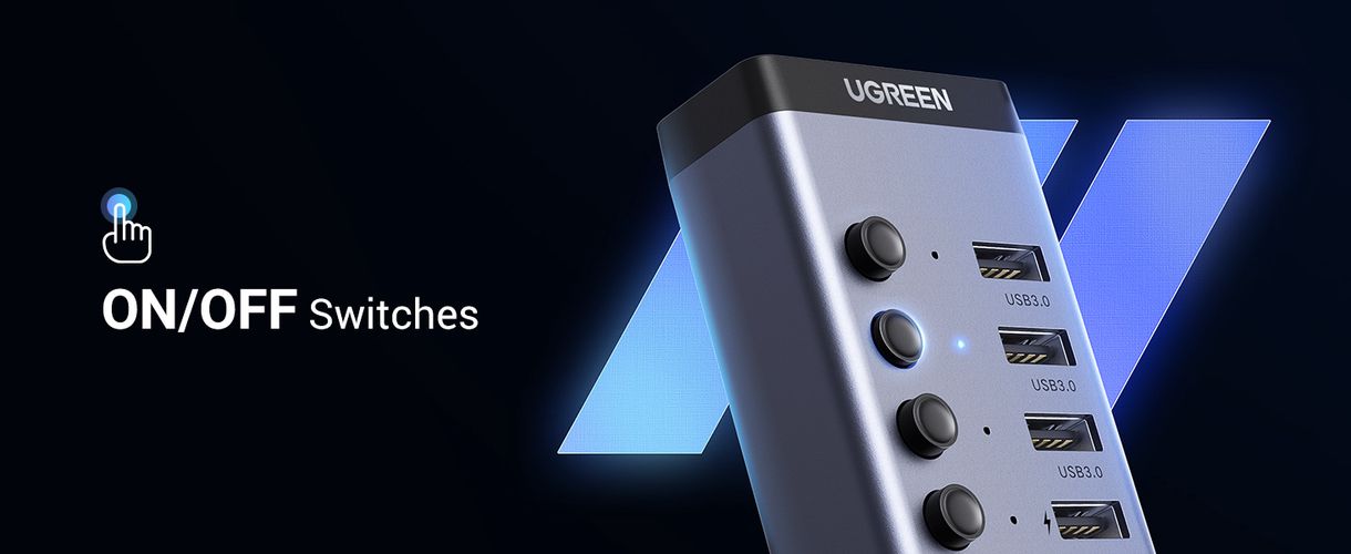 Šakotuvas USB 7 prievadų (USB-A 3.0, 4x krovimui) su maitinimo adapteriu DC 12V/2A, pilkas UGREEN/90307 6957303893072