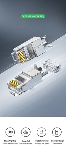 Сетевой модульный разъем RJ45 (8P8C) CAT7 STP для одножильного и многожильного кабеля (10 шт.) UGREEN/50634 6957303856343