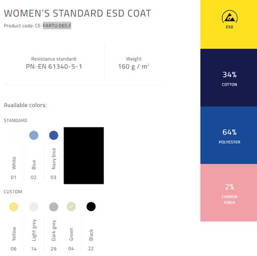 Naiste standardne ESD mantel ESD/coat/S/green/F