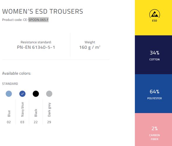 Kelnės ESD tamsiai mėlynos S dydžio moteriškos ESD/trous/S/nblue/F