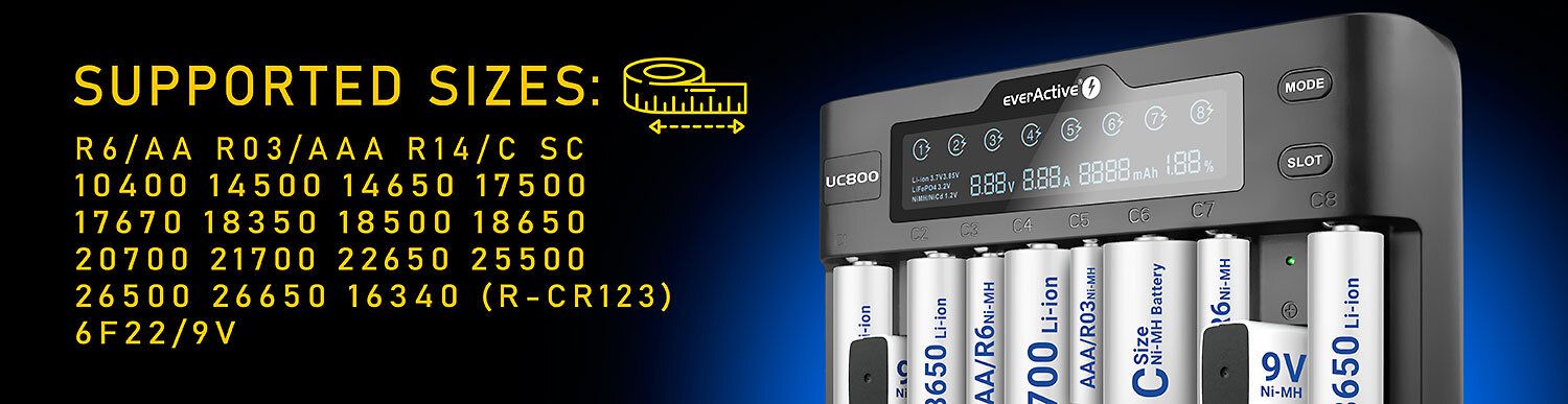 Laadija Li-ion ja Ni-MH silindrilistele akudele everActive UC-800 UC-800 5903205772169