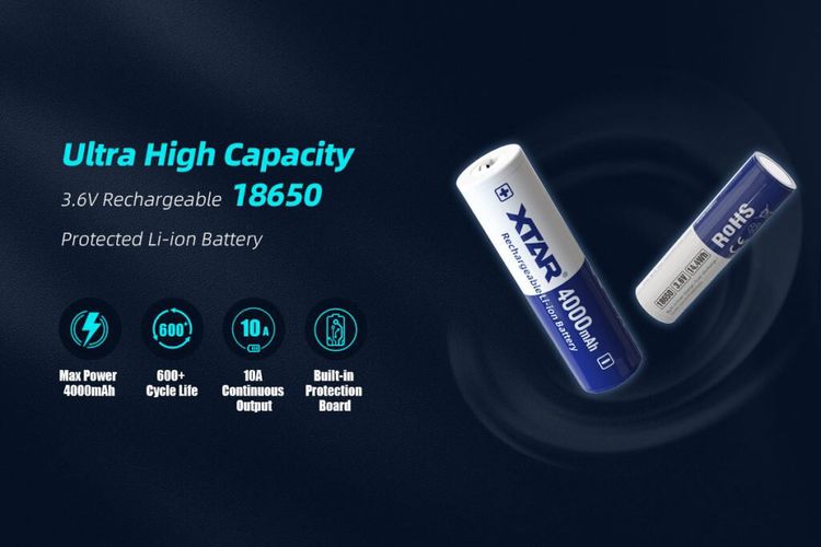 Rechargeable battery 18650 3.6V 3600mAh 10A Li-Ion PCB XTAR 18650/4000/PCB/XTAR 6952918302384