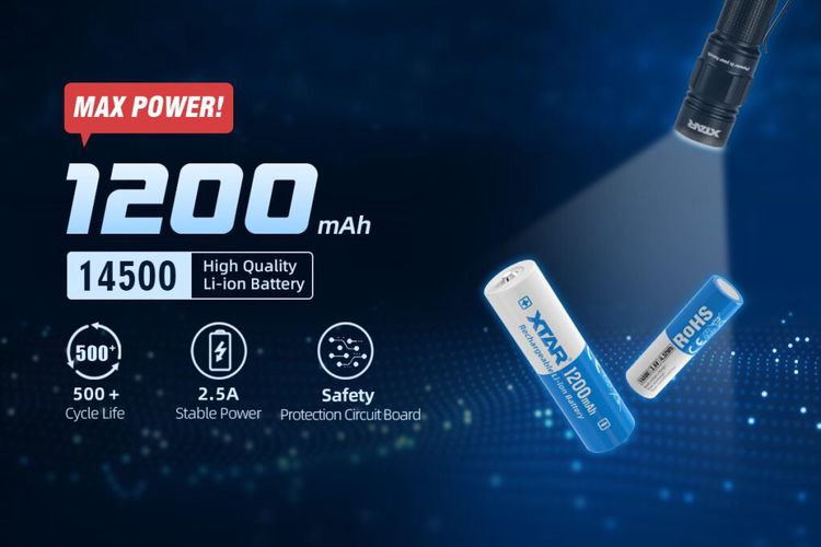 Rechargeable battery 14500 1200mAh 3.7V 2.5A Li-Ion PCB XTAR 14500/1200/PCB/XTAR 6952918302407