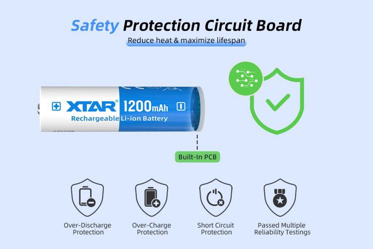 Rechargeable battery 14500 1200mAh 3.7V 2.5A Li-Ion PCB XTAR 14500/1200/PCB/XTAR 6952918302407